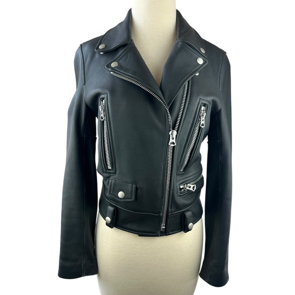 *Damaged Acne Studios Leather Biker Moto Mock Jacket Black Women’s Size 36 *Flaw - Picture 2 of 16